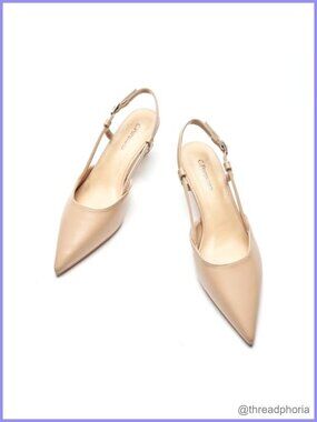 Kitten Heel Slingback Sandal Pointed Toe Leather Pump